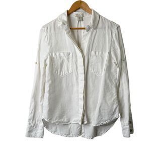 Rachel Zoe 100% Linen Button Up Top S Split Back Coastal Lagenlook Quiet Luxury